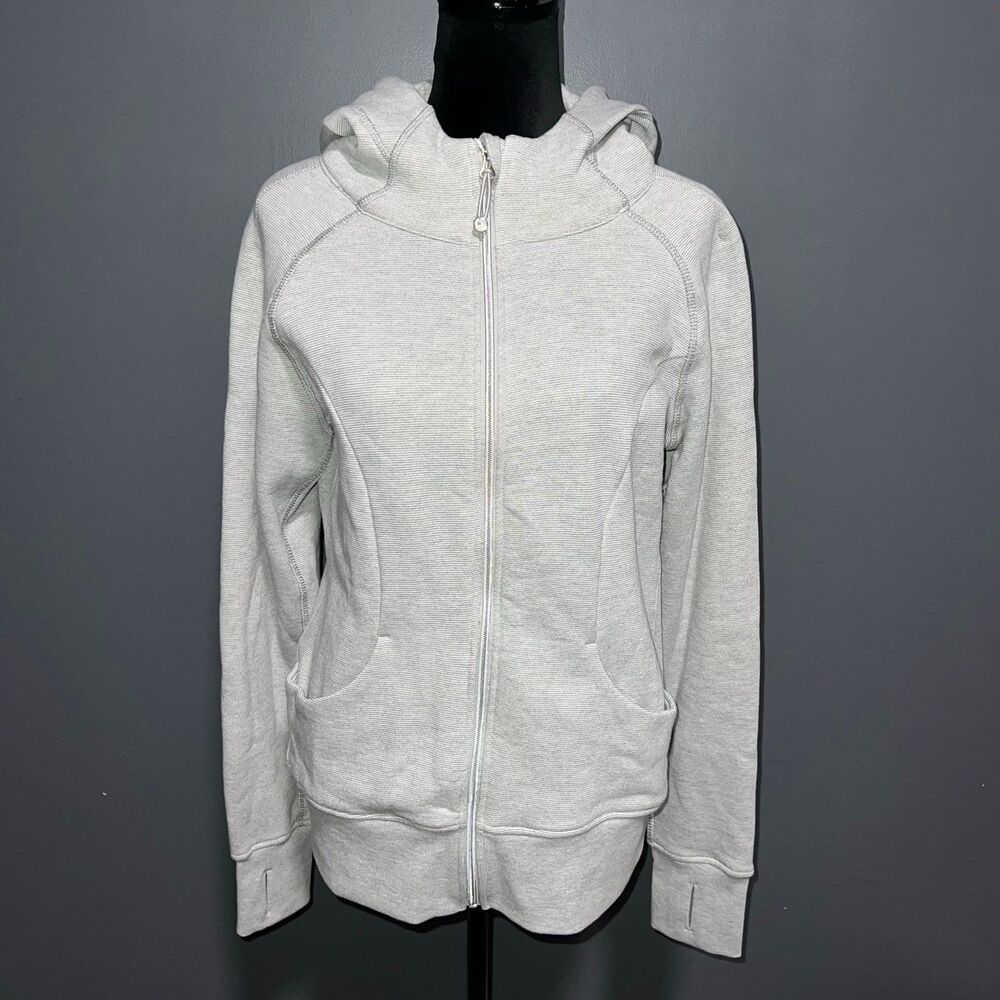 90 Degrees by Reflex Full Zip Up Hoodie Womens XL Gray White Mini Stripe Scuba